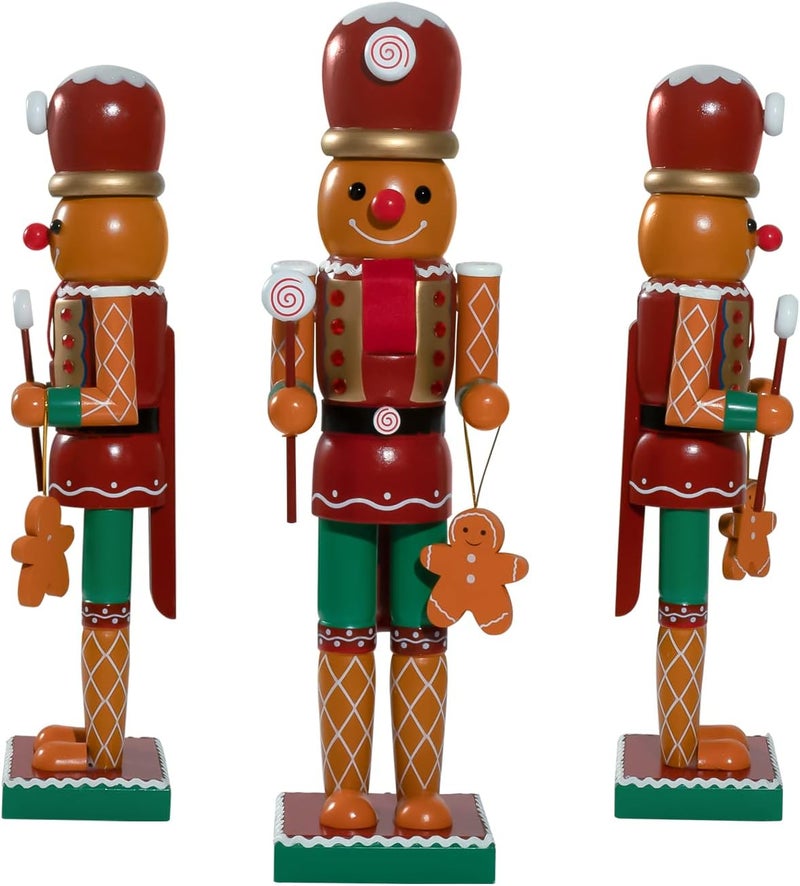 WVIOUOPU Gingerbread Nutcracker Christmas Decorations - 14 Inch Wooden Handmade Candyland Nutcracker Figures Christmas Ornaments Gifts for Indoor Outdoor Holiday Home Party Table Xmas Decor - Image 3
